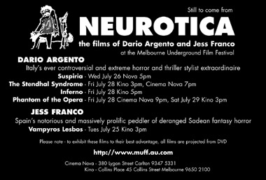 Neurotica sessions for the last week of the inaugural MUFF